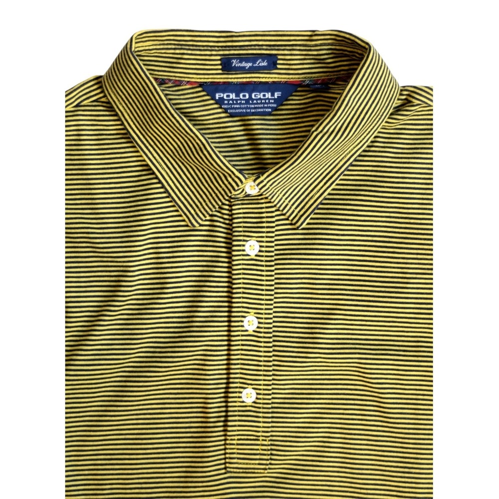 Polo Golf Ralph Lauren XXL Yellow Navy Blue Striped Pima Cotton‎ Vintage Lisle